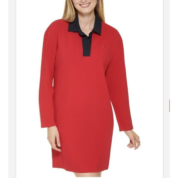 TOMMY HILFIGER shirt DRESS RED SMALL collar Johnny RUGBY NWT - Picture 1 of 7